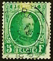 Почтовая марка (5 fr.). "Король Альберт I". 1927 год, Бельгия.