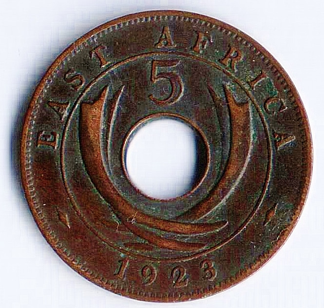 Монета 5 центов. 1923 год, Британская Восточная Африка.