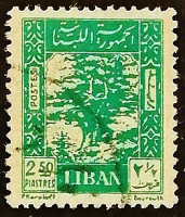 Почтовая марка (2,5 p.). "Ливанский кедр". 1947 год, Ливан.