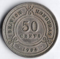 Монета 50 центов. 1954 год, Британский Гондурас.