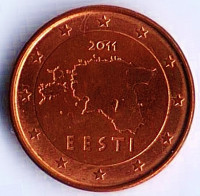 Монета 1 цент. 2011 год, Эстония.