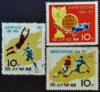 Набор почтовых марок (3 шт.). "Чемпионат мира по футболу, Англия`1966". 1966 год, КНДР.
