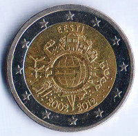 Монета 2 евро. 2012 год, Эстония. 10 лет введения наличных евро.