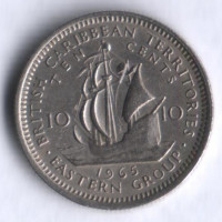 Монета 10 центов. 1965 год, Британские Карибские Территории.