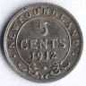 Монета 5 центов. 1912 год, Ньюфаундленд.