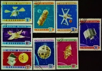 Набор почтовых марок (8 шт.). "Космические спутники". 1966 год, Монголия.
