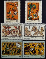 Набор почтовых марок (6 шт.). "Народная живопись". 1972 год, Вьетнам.