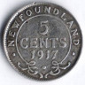 Монета 5 центов. 1917(C) год, Ньюфаундленд.