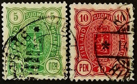 Набор почтовых марок (2 шт.). "Герб". 1890 год, Великое Княжество Финляндское.