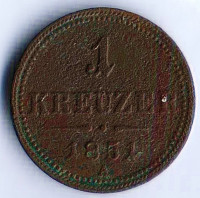 Монета 1 крейцер. 1851(А) год, Австрийская империя.