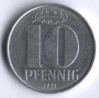 Монета 10 пфеннигов. 1971 год, ГДР.