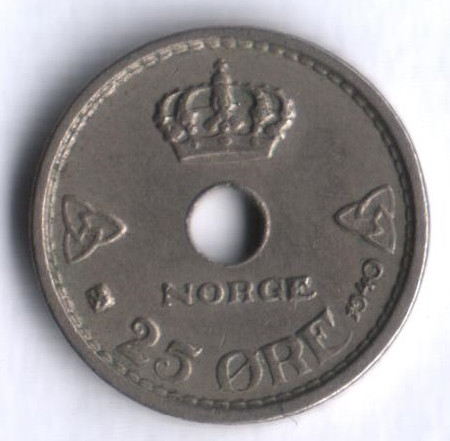 Монета 25 эре. 1940 год, Норвегия.