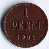 Монета 1 пенни. 1901 год, Великое Княжество Финляндское.