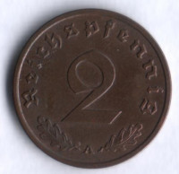 Монета 2 рейхспфеннига. 1938 год (A), Третий Рейх.