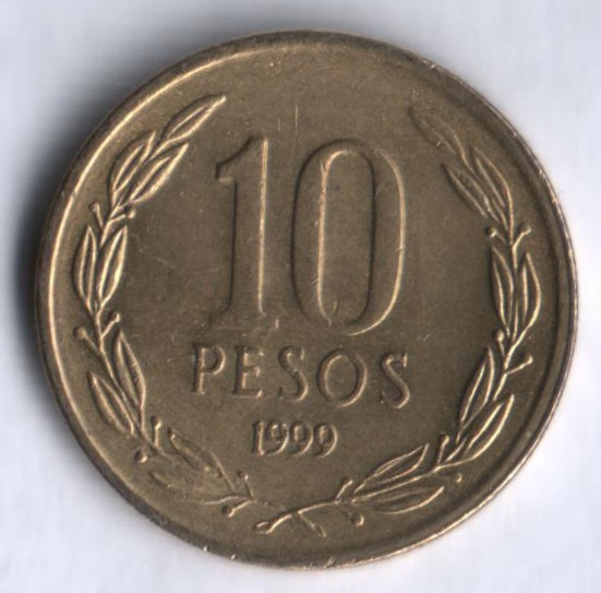 10 песо. 1999 год, Чили.
