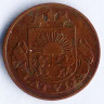 Монета 2 сантима. 1926 год, Латвия.