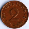 Монета 2 рейхспфеннига. 1939 год (G), Третий Рейх.
