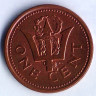 Монета 1 цент. 1993 год, Барбадос.