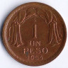 Монета 1 песо. 1954 год, Чили.
