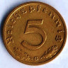 Монета 5 рейхспфеннигов. 1936 год (G), Третий Рейх.