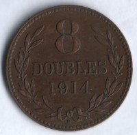 Монета 8 дублей. 1914 год, Гернси.