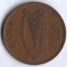 Монета 1 пенни. 1963 год, Ирландия.