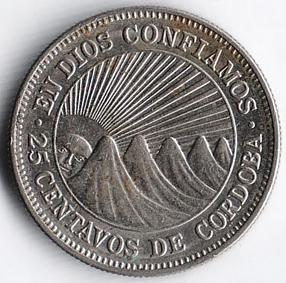 Монета 25 сентаво. 1972 год, Никарагуа.
