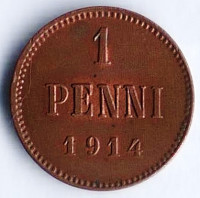 Монета 1 пенни. 1914 год, Великое Княжество Финляндское.