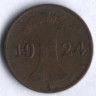 Монета 1 рейхспфенниг. 1924 год (A), Веймарская республика.