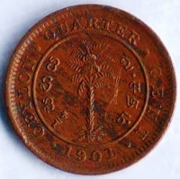 Монета 1/4 цента. 1901 год, Цейлон.