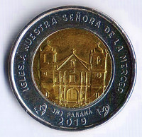 Монета 1 бальбоа. 2019 год, Панама. Церковь Богоматери Милосердия.