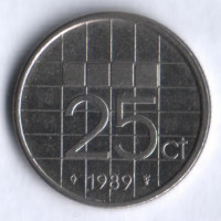 Монета 25 центов. 1989 год, Нидерланды.