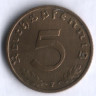Монета 5 рейхспфеннигов. 1938 год (F), Третий Рейх.