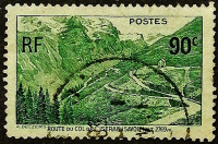 Почтовая марка. "Перевальная дорога Изеран (Савойя)". 1937 год, Франция.