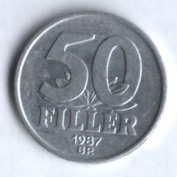 Монета 50 филлеров. 1987 год, Венгрия.