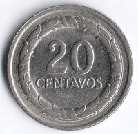 Монета 20 сентаво. 1969 год, Колумбия. Тип I.