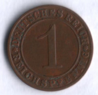 Монета 1 рейхспфенниг. 1929 год (D), Веймарская республика.
