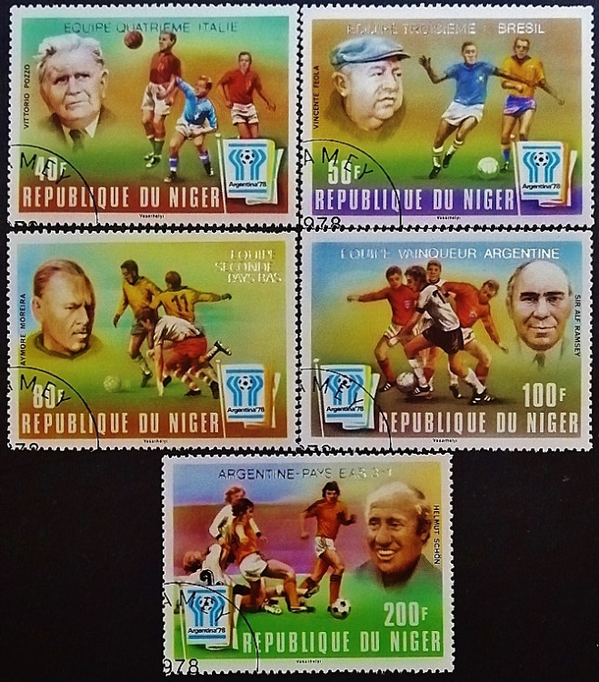 Набор почтовых марок (5 шт.). "Чемпионат мира по футболу, Аргентина`1978 (II)". 1978 год, Нигер.