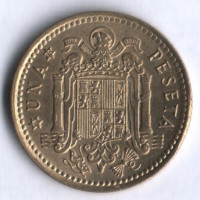 Монета 1 песета. 1966(70) год, Испания.
