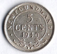 Монета 5 центов. 1940(C) год, Ньюфаундленд.