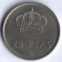 Монета 25 песет. 1983 год, Испания.
