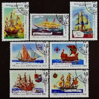 Набор почтовых марок (7 шт.) с блоком. "Открытие Америки". 1991 год, Мадагаскар.