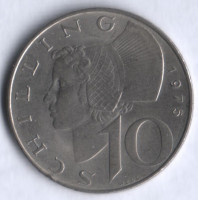 Монета 10 шиллингов. 1975 год, Австрия.