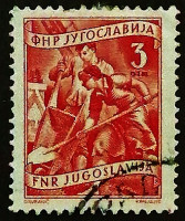 Почтовая марка. "Рабочие-строители". 1950 год, Югославия.