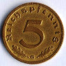 Монета 5 рейхспфеннигов. 1937 год (G), Третий Рейх.