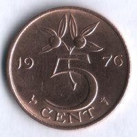 Монета 5 центов. 1976 год, Нидерланды.