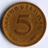 Монета 5 рейхспфеннигов. 1938 год (G), Третий Рейх.