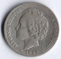 Монета 1 песета. 1894(94) год, Испания.