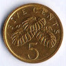 Монета 5 центов. 2003 год, Сингапур.
