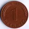 Монета 1 пфенниг. 1950(D) год, ФРГ.